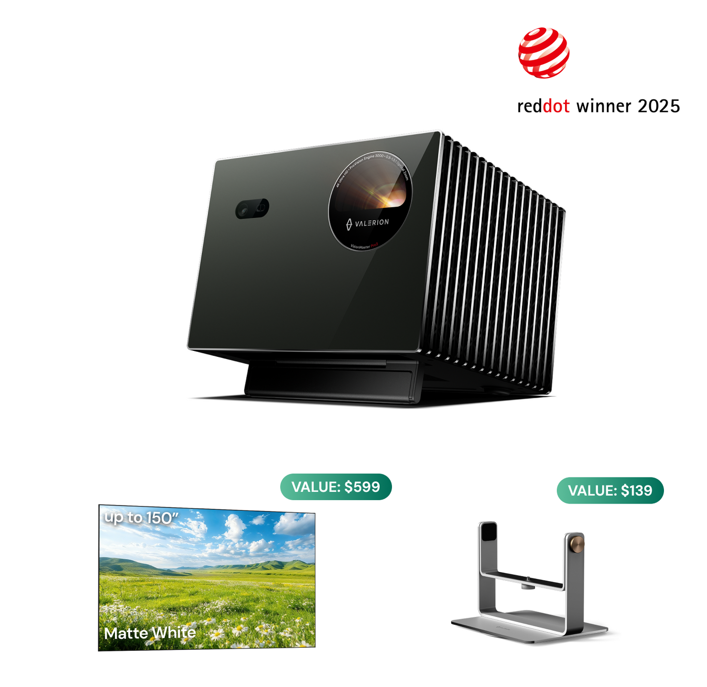 AWOL Valerion Pro 2&Pro 4K RGB Triple Laser Projector(US)+FREE Matte White Screen & Stand