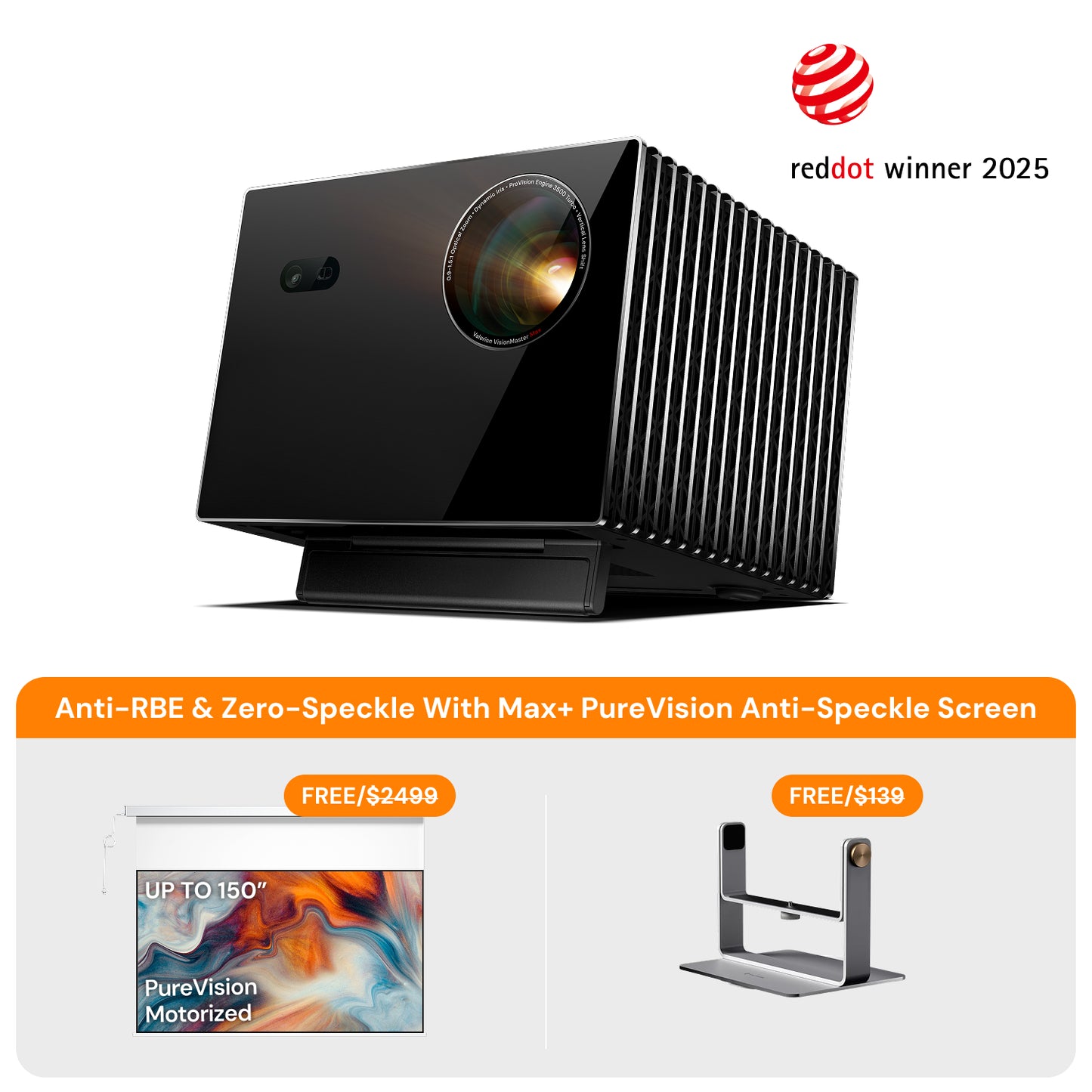 VisionMaster Max + FREE PureVision Anti-Speckle Motorized Screen + Free Accessory