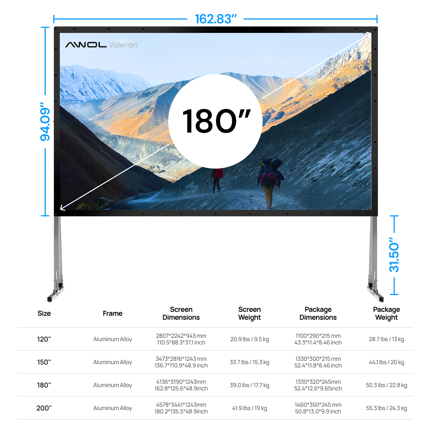 AWOL Valerion Outdoor Camping Portable Folding Matte White Screen