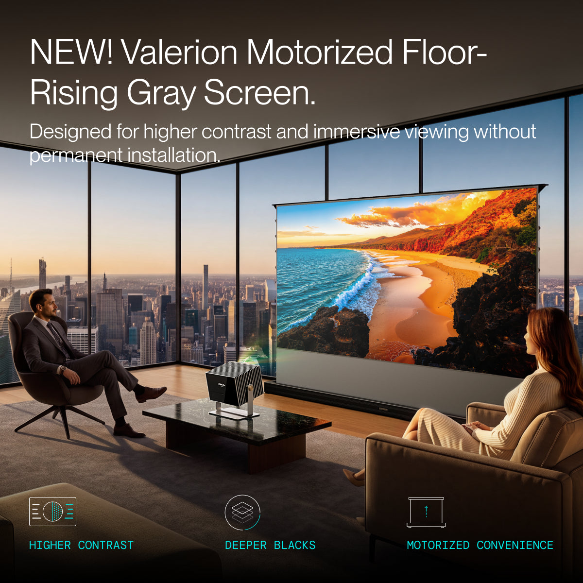 AWOL Valerion CineContrast Motorized Floor-Rising Matte Gray Screen