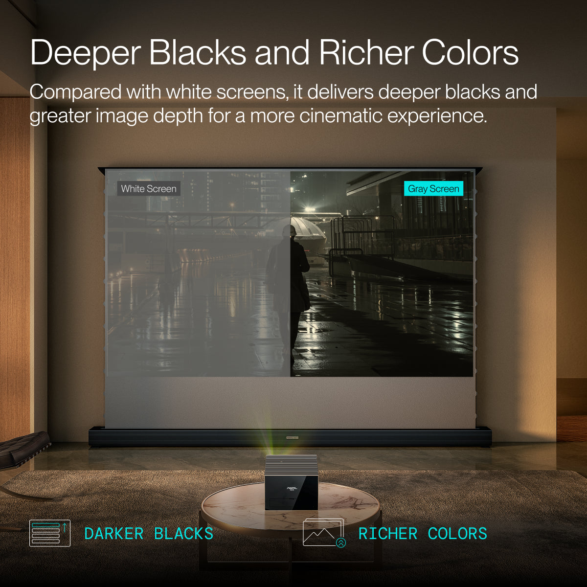 AWOL Valerion CineContrast Motorized Floor-Rising Matte Gray Screen