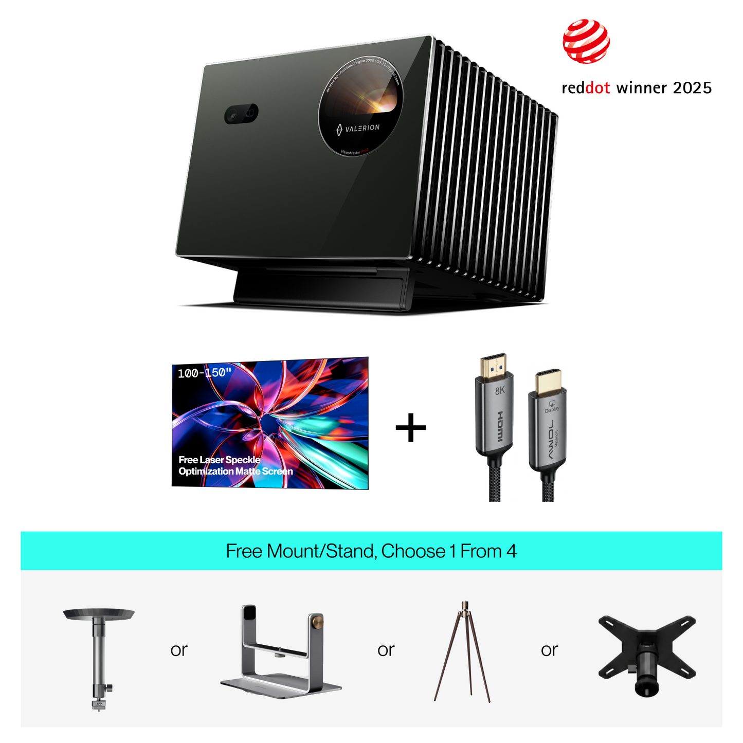 AWOL Valerion Pro 2+ PureVision Anti-Speckle Screen (Fixed Frame) + Accessories