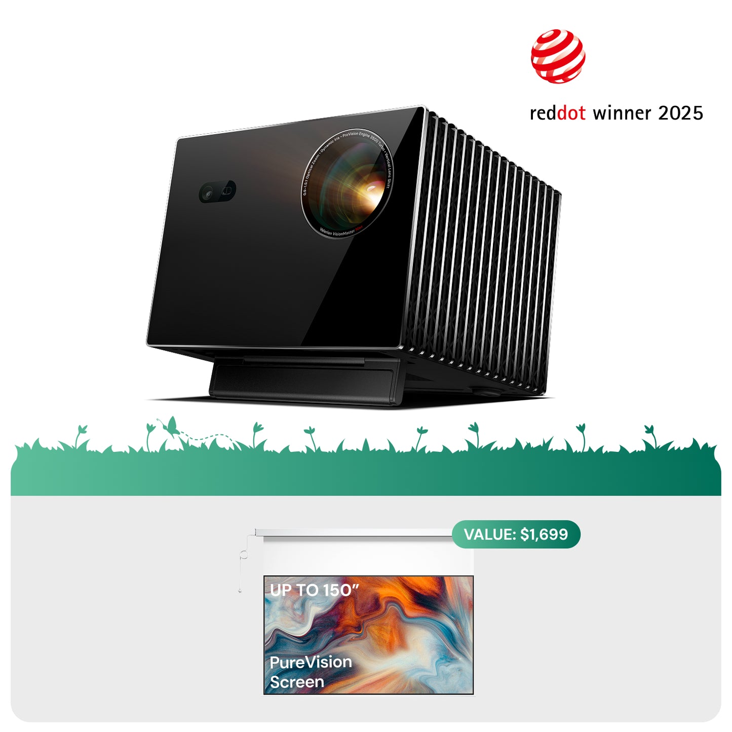 VisionMaster Max + PureVision Anti-Speckle Motorized Screen