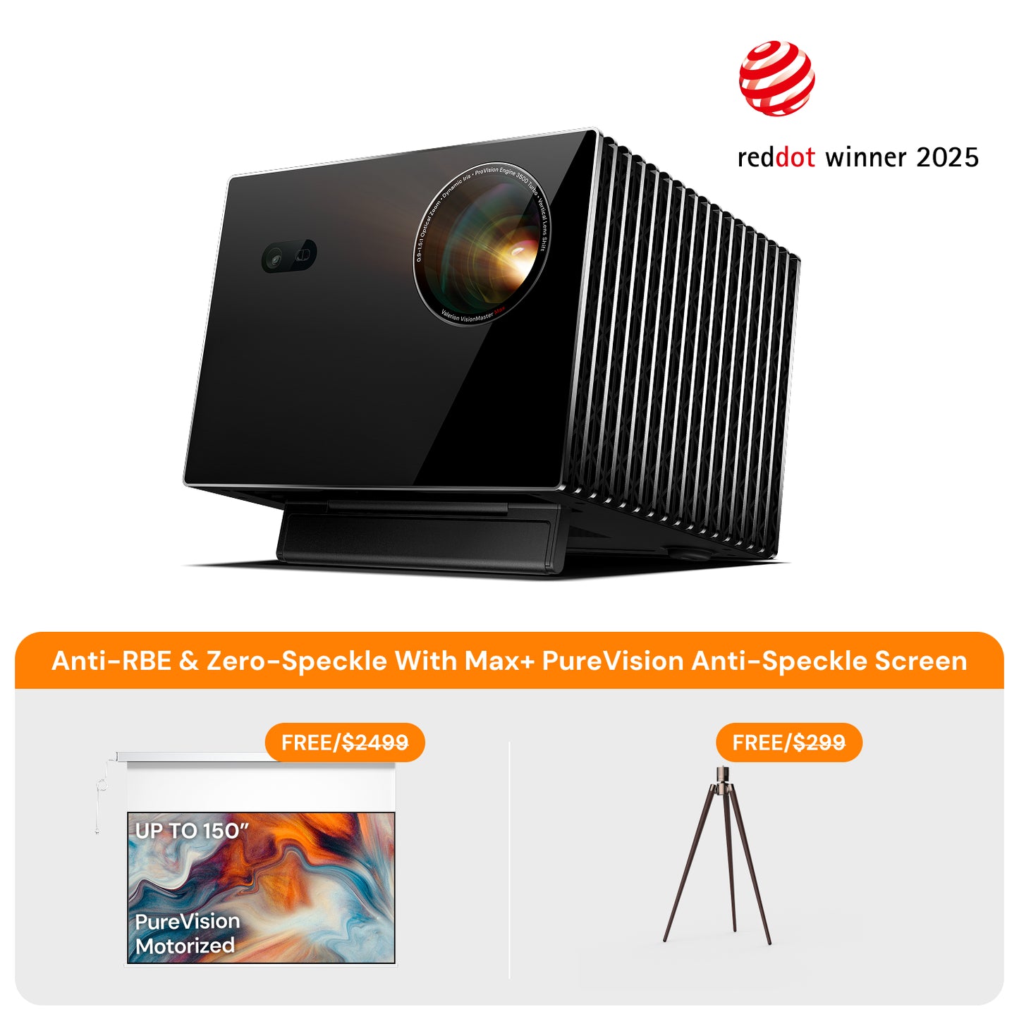 VisionMaster Max + FREE PureVision Anti-Speckle Motorized Screen + Free Accessory